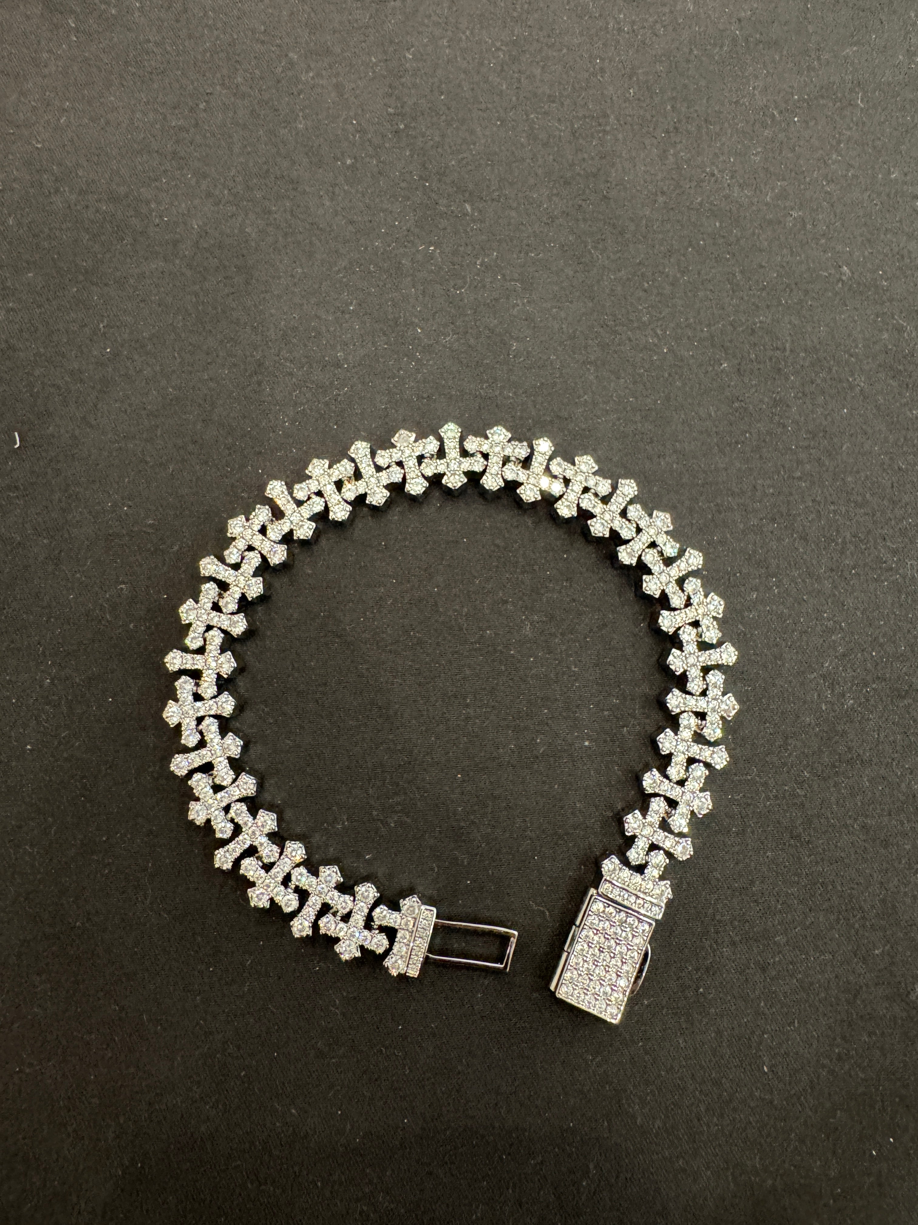 Iced out Moissanite Cross Bracelet 12mm Passes Diamond Tester - ISCREED
