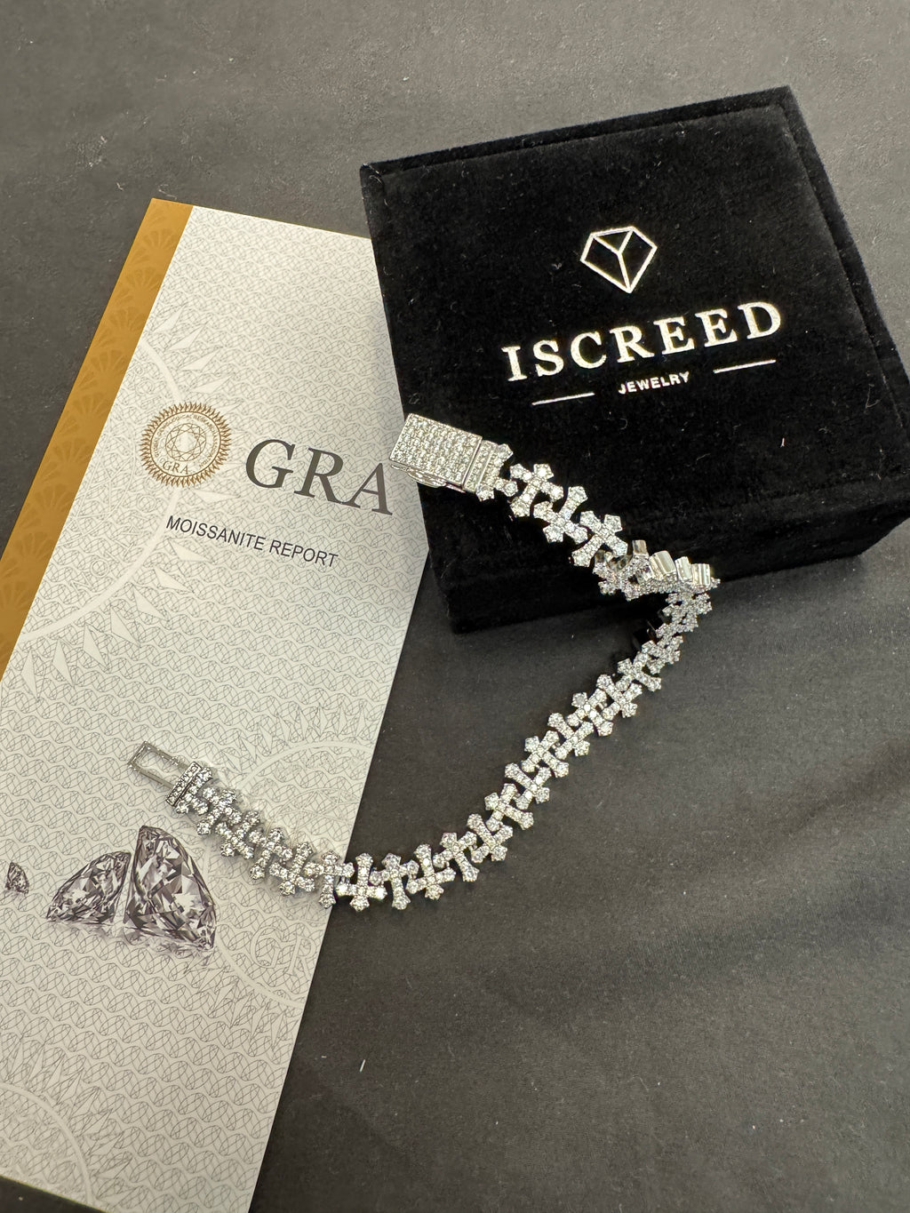 Iced out Moissanite Cross Bracelet 12mm Passes Diamond Tester - ISCREED